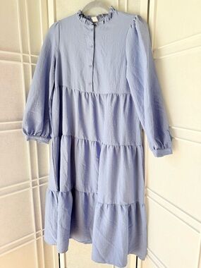 Light Blue Tiered Long-Sleeve Girl's Dress